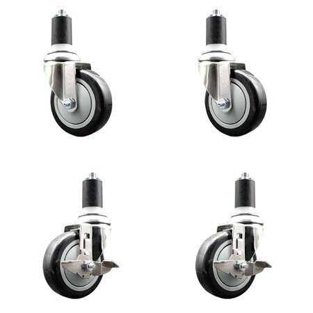 Service Caster 4 Inch 316SS Black Poly Swivel 1-5/8 Inch Expanding Stem Caster Brake SCC, 2PK SS316EX20S414-PPUB-BLK-2-TLB-2-158